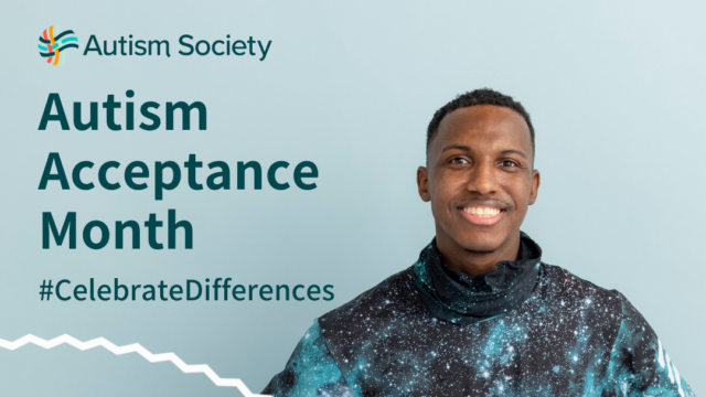 Autism Acceptance Month poster with a man smiling and text #CelebrateDifferences and The connection is you.